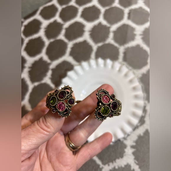 Goldtone Cuff Bracelet Victorian Coventry Vintage Multi Color Stone signed - Picture 10 of 16